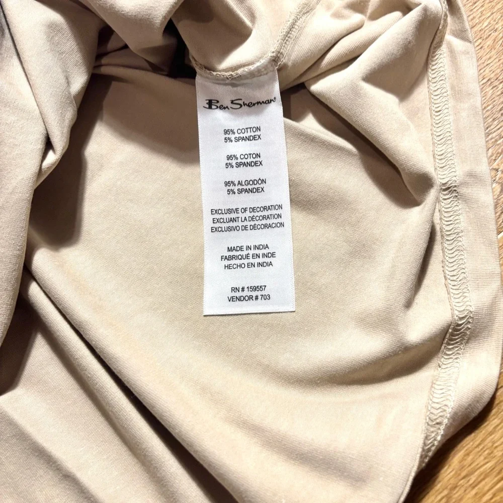 Ben Sherman Beige Mens Crew Neck Pocket T-shirt Navy Tipping Collar Sleeve Large - Picture 6 of 6